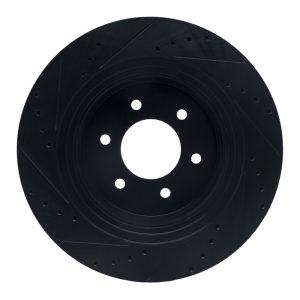 Nissan Titan XD Brake Rotor (1) - Front Right - R1 Concepts - Drilled & Slotted - Black - `16-`24